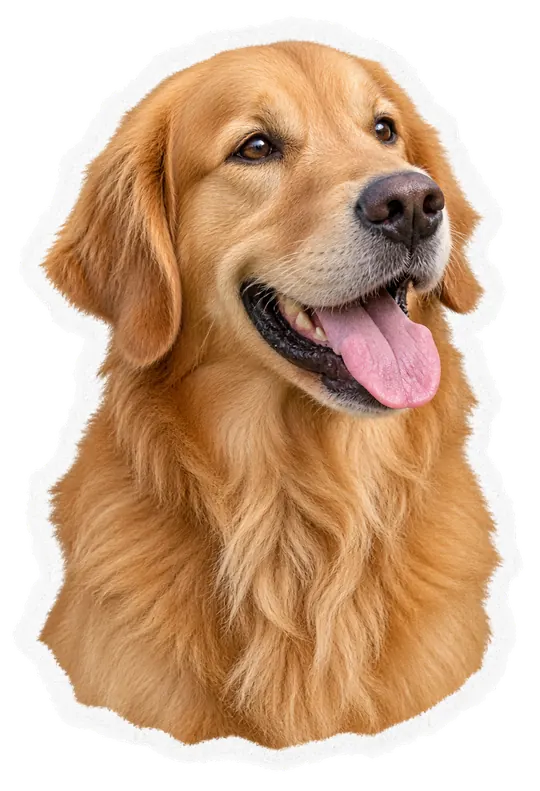 Golden retriever sonriente con la lengua fuera